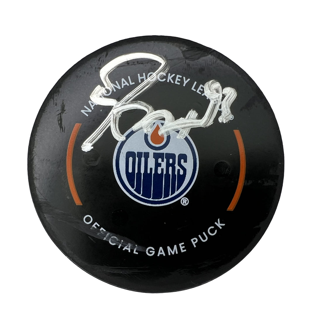 Ryan Nugent-Hopkins Edmonton Oilers Autographed Goal Puck - Mar. 22/2023 vs Arizona Coyotes #24025