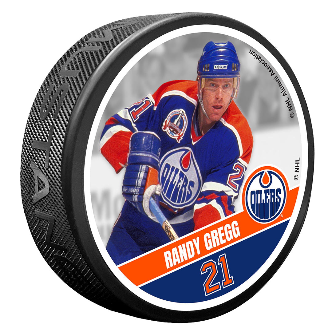 Randy Gregg Edmonton Oilers Hall of Fame Night Photo Puck