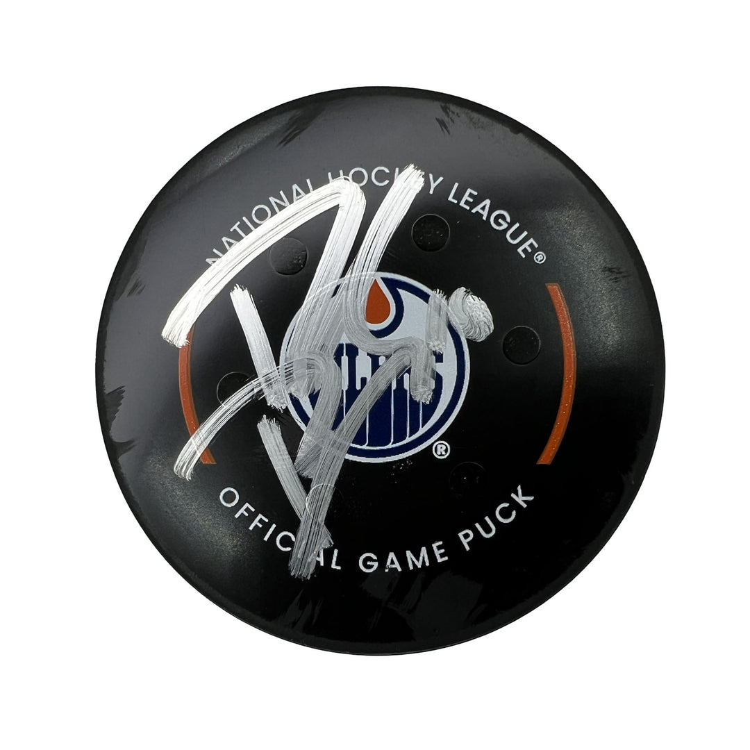 Derek Ryan Autographed Edmonton Oilers Game Used Puck - Oct. 24/2022 vs Pittsburgh Penguins