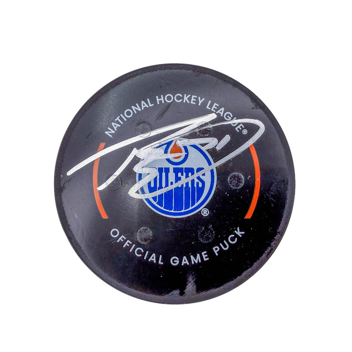 Ryan McLeod Oilers Autographed Goal Puck - Dec. 6/2023 vs Carolina Hurricanes #24219