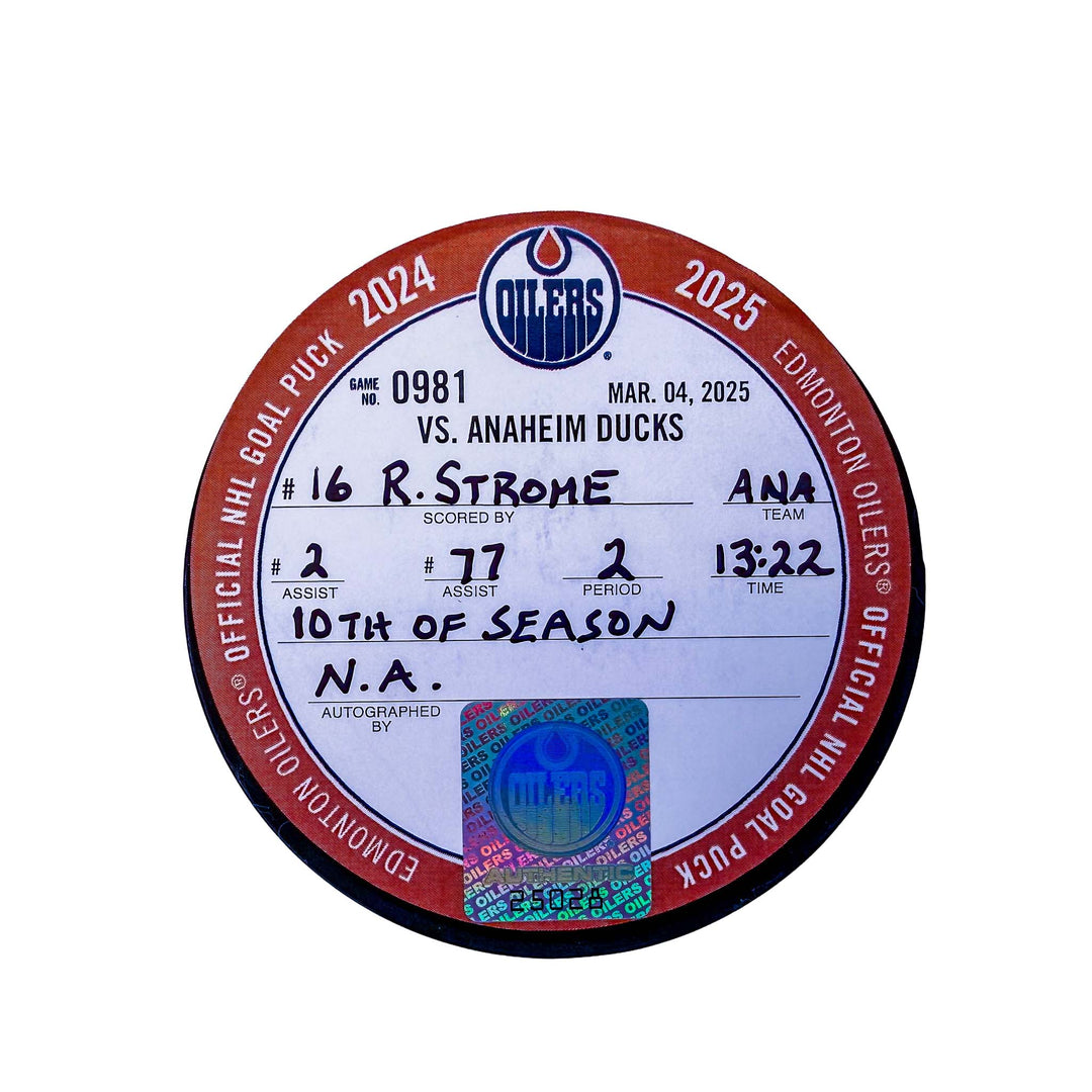 Ryan Strome Anaheim Ducks Goal Puck - Mar. 4/2025 vs Edmonton Oilers #25028
