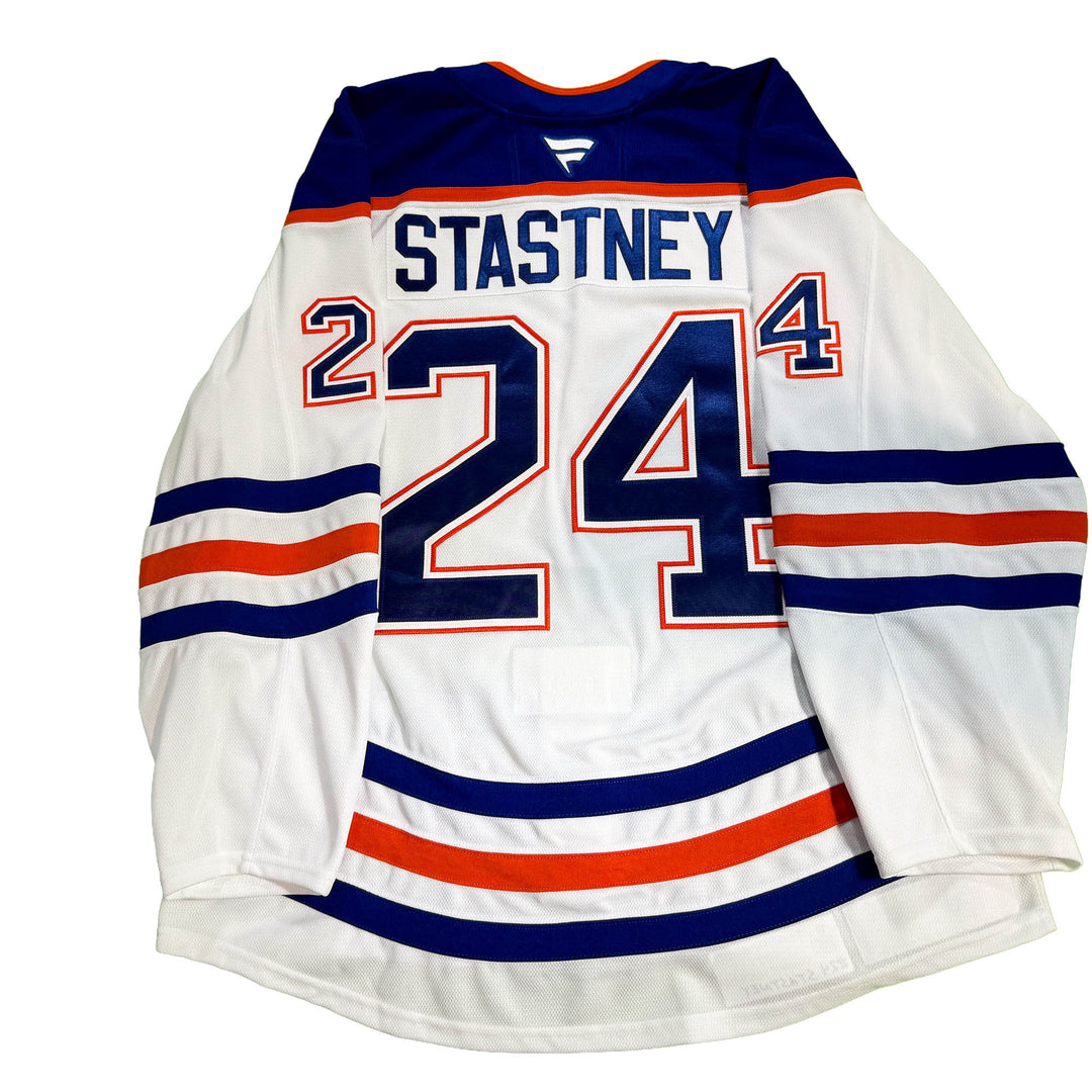 Spencer Stastney Edmonton Oilers Game Issued Jersey - 2025-26 Playoffs White Set #1 - D00631