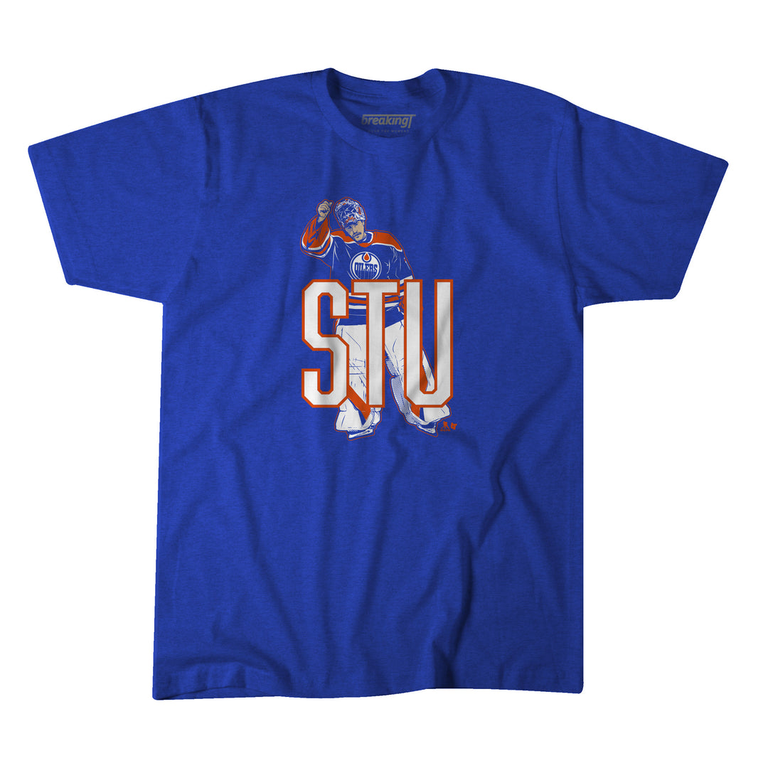 Stuart Skinner Edmonton Oilers “STU” Blue T-Shirt