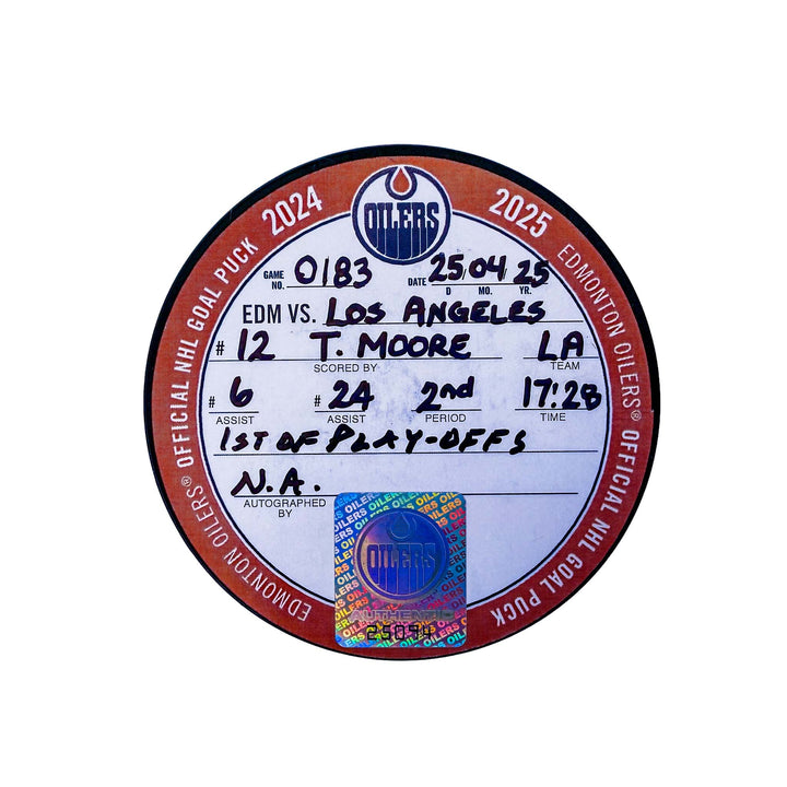 Trevor Moore Los Angeles Kings Playoff Goal Puck - Apr. 25/2025 vs Edmonton Oilers #25094