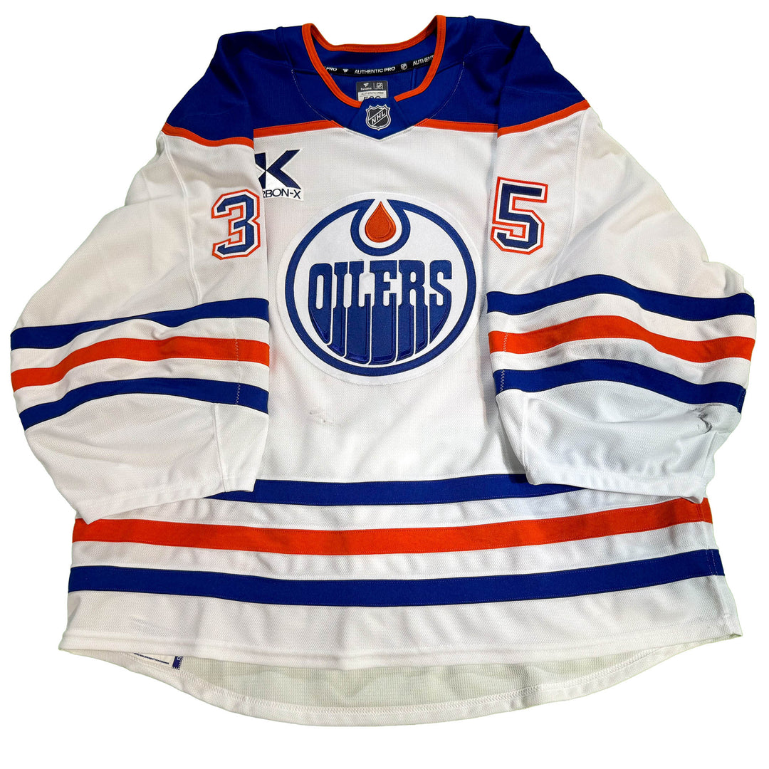 Tristan Jarry Edmonton Oilers Game Worn Jersey - 2025-26 Playoffs White Set #1A - D00638