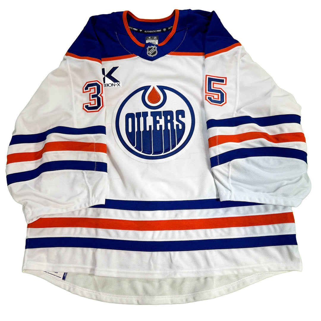 Tristan Jarry Edmonton Oilers Game Worn Jersey - 2025-26 Playoffs White Set #1B - D00639