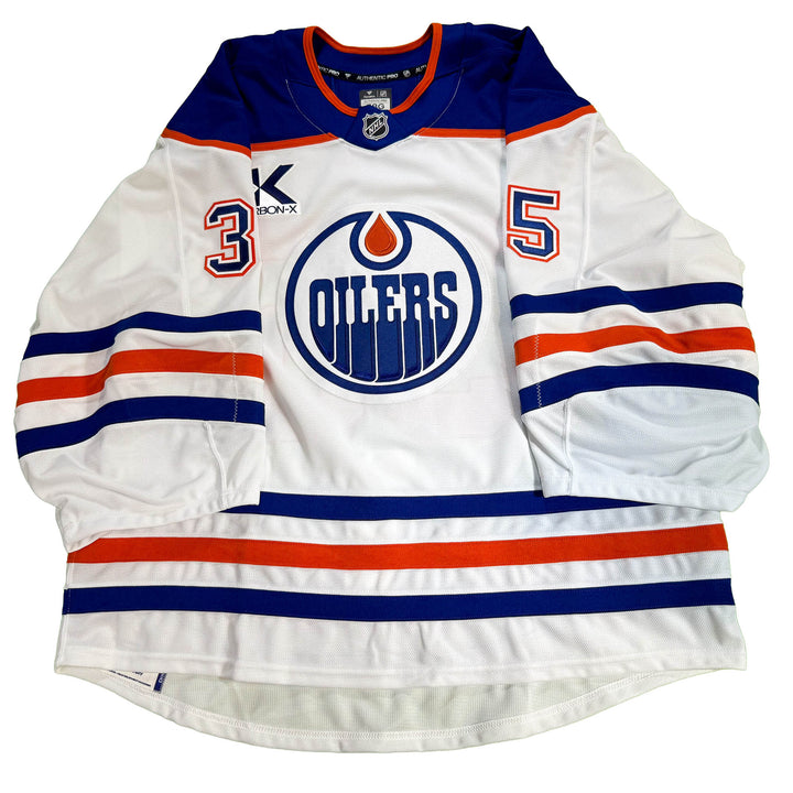 Tristan Jarry Edmonton Oilers Game Worn Jersey - 2025-26 Playoffs White Set #1B - D00639