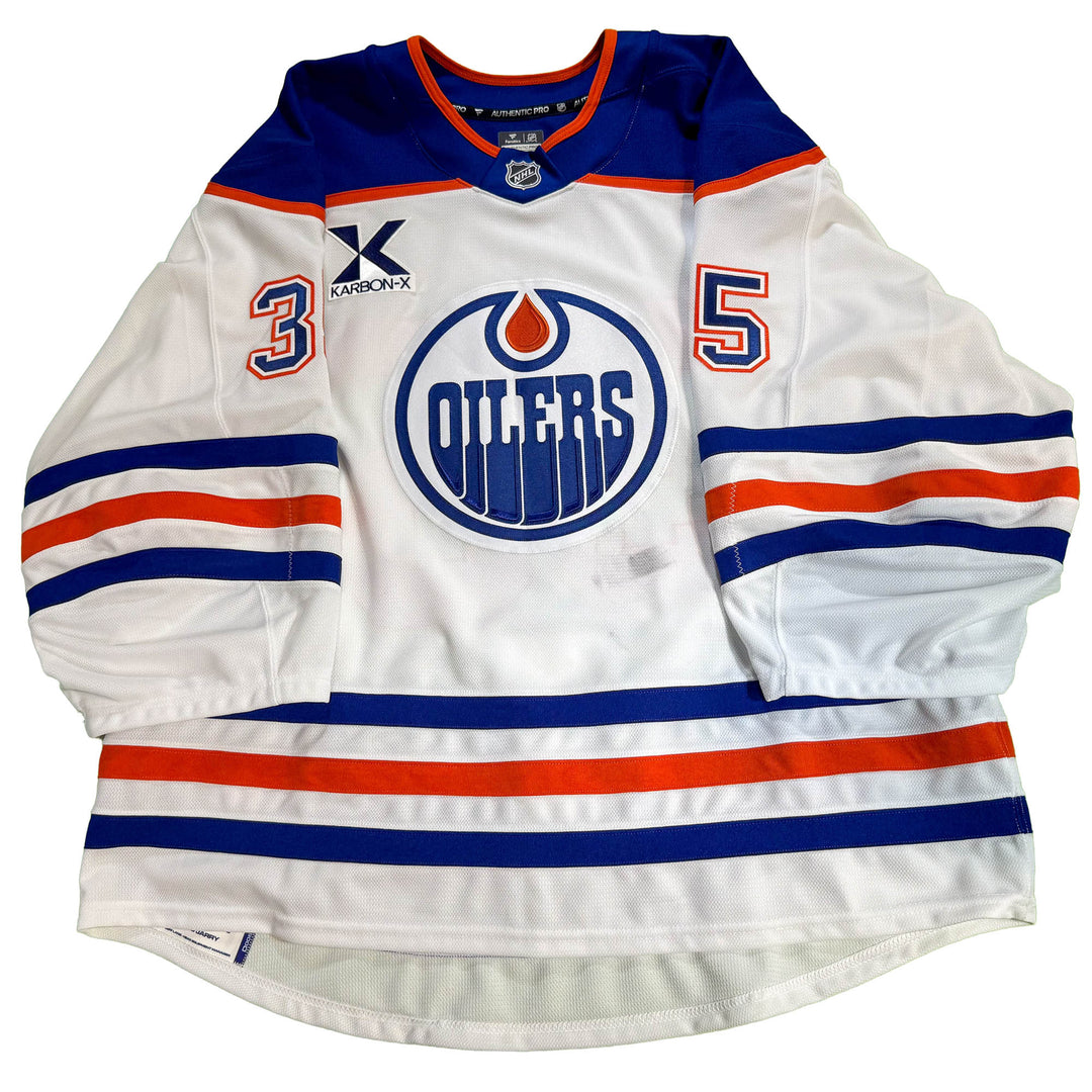Tristan Jarry Edmonton Oilers Game Worn Jersey - 2025-26 Playoffs White Set #1C - D00640