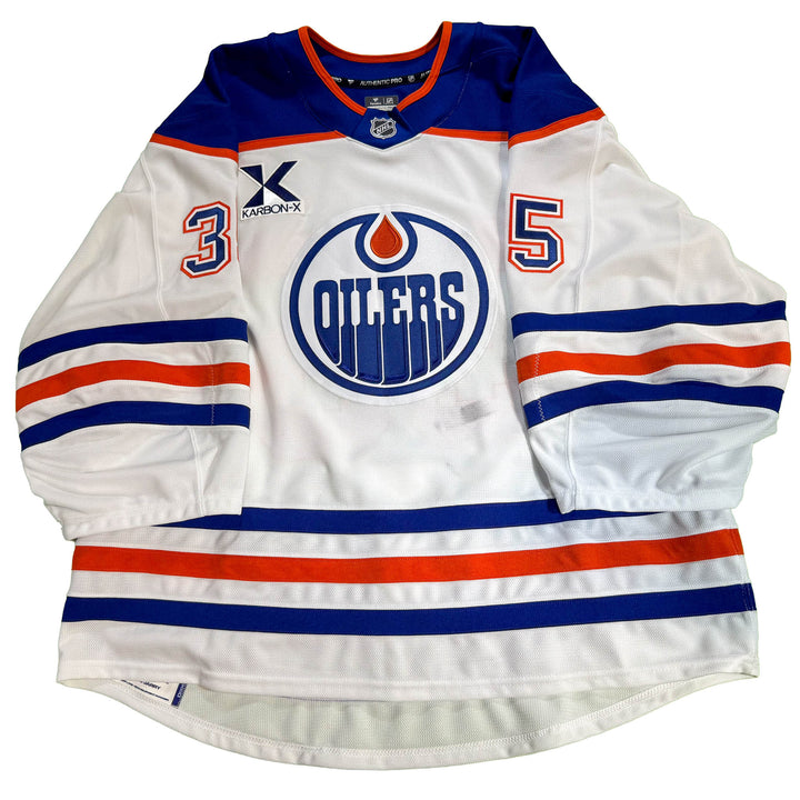 Tristan Jarry Edmonton Oilers Game Worn Jersey - 2025-26 Playoffs White Set #1C - D00640