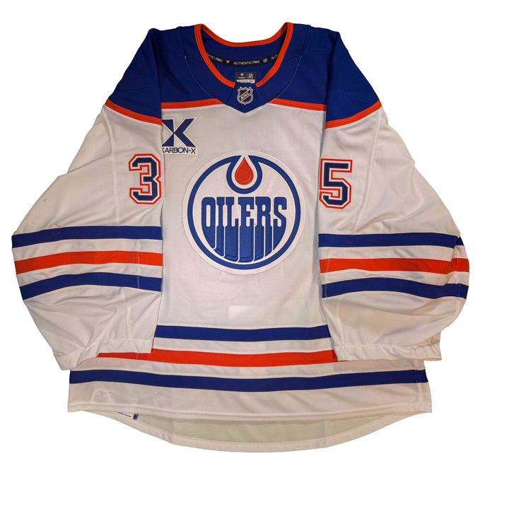 Tristan Jarry Edmonton Oilers Game Worn Jersey - 2025-26 White Set #2A - D00373