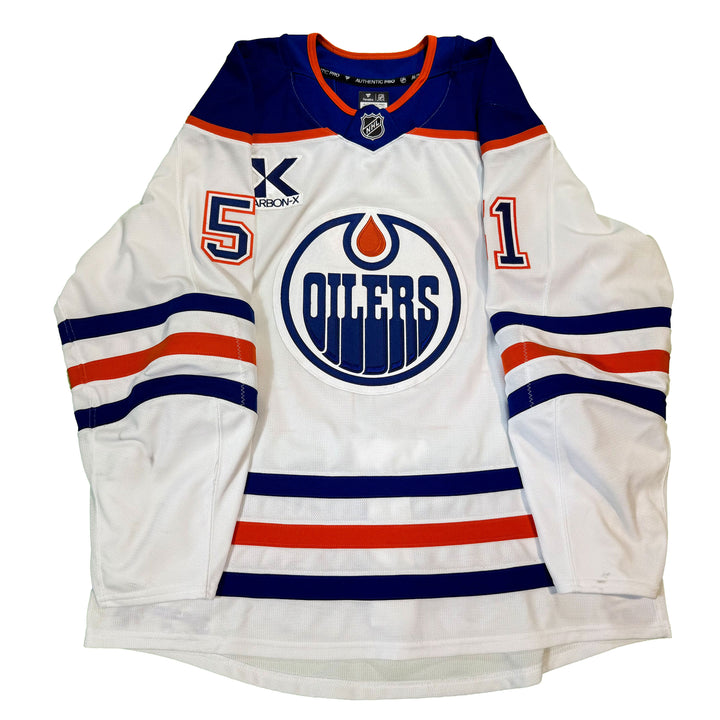 Troy Stecher Edmonton Oilers Game Worn Jersey - 2024-25 White Set #3 - C00369