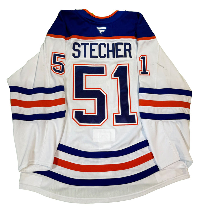 Troy Stecher Edmonton Oilers Game Worn Jersey - 2024-25 White Set #3 - C00369