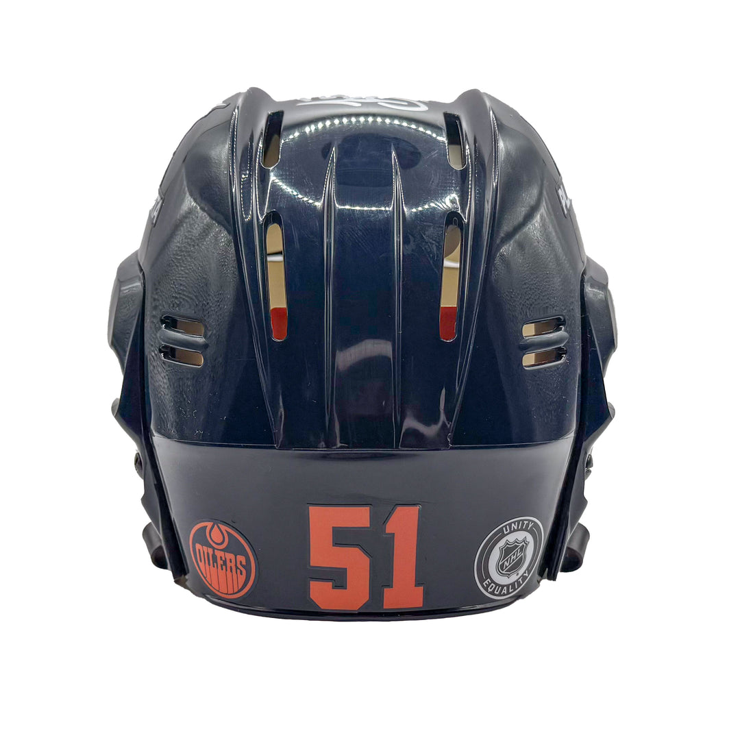 Troy Stecher Edmonton Oilers Signed Game Worn 2023-24 Bauer Navy Helmet #23027