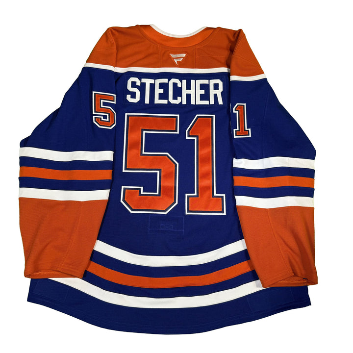 Troy Stecher Edmonton Oilers Game Worn Jersey - 2024-25 Playoffs Royal Blue Set #1 - C00408