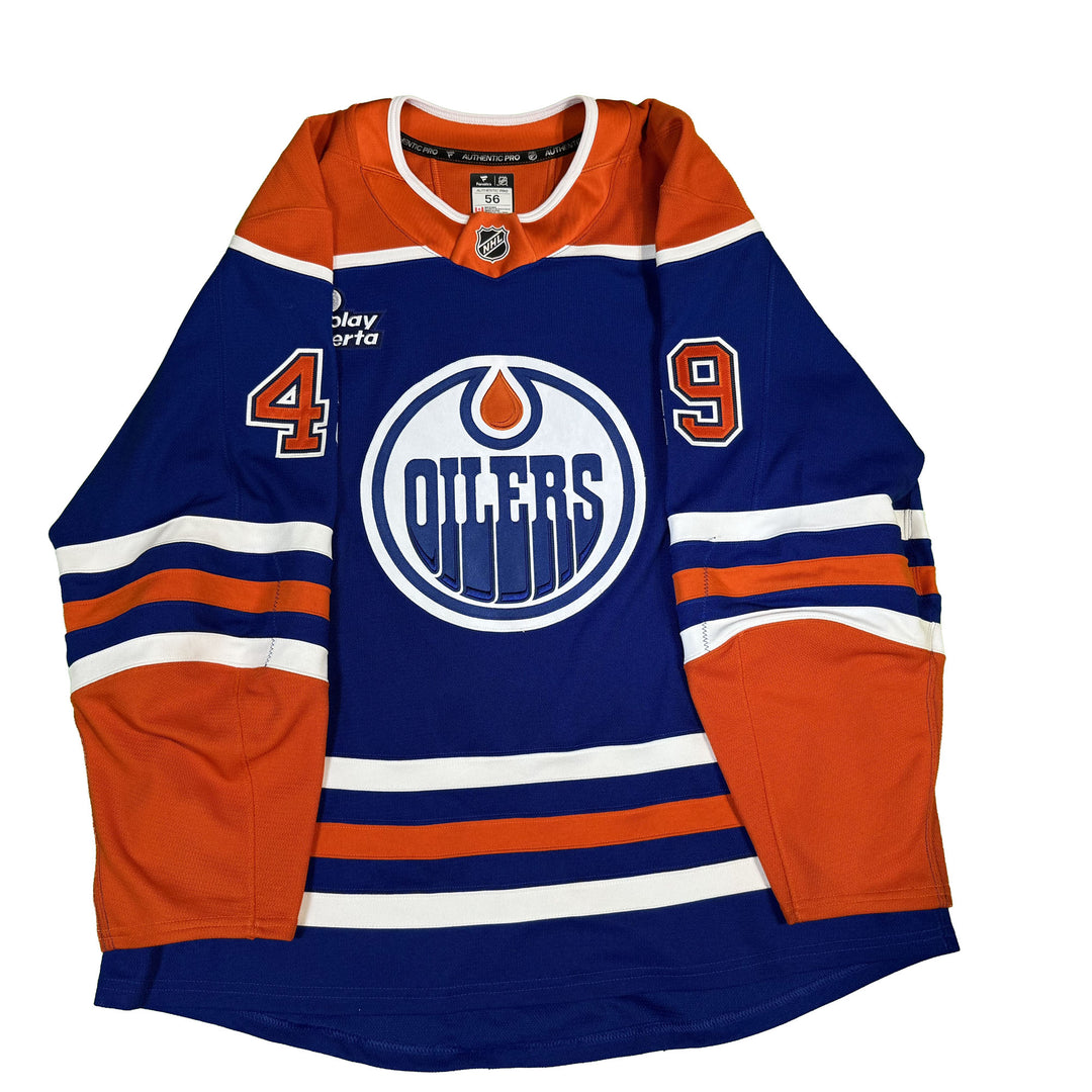 Ty Emberson Edmonton Oilers Game Worn Jersey - 2024-25 Playoffs Royal Blue Set #1 - C00407