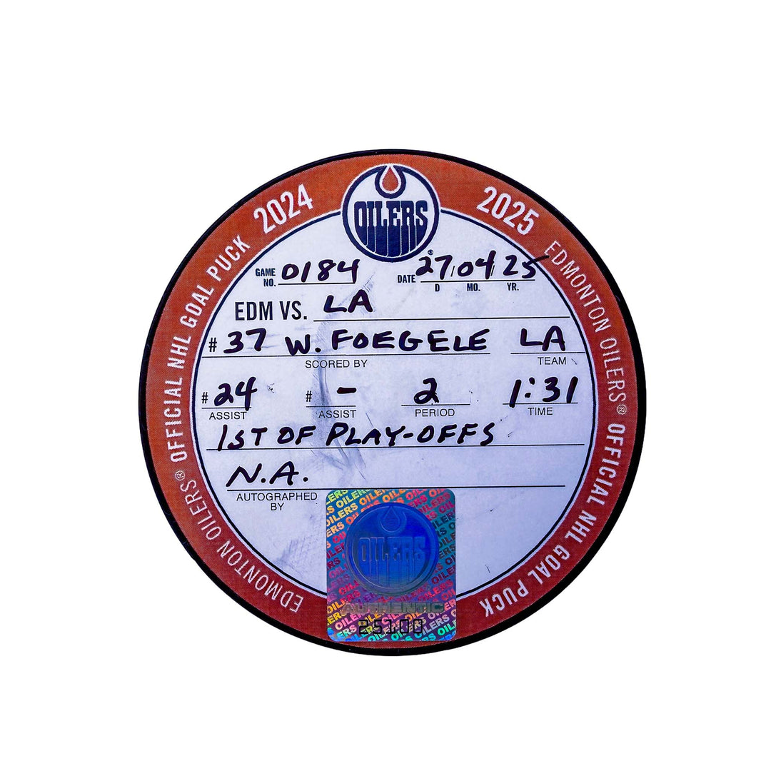 Warren Foegele Los Angeles Kings Playoff Goal Puck - Apr. 27/2025 vs Edmonton Oilers #25100