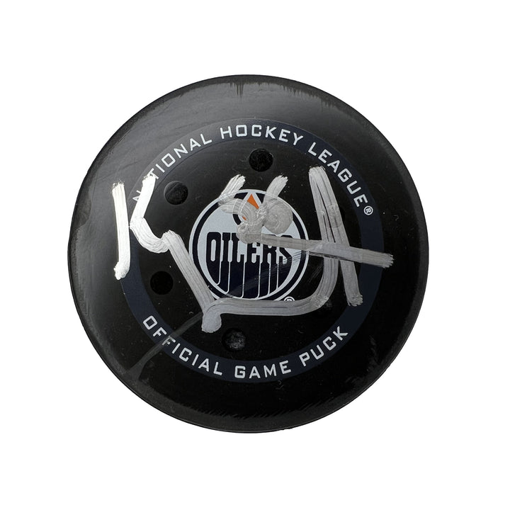 Kailer Yamamoto Edmonton Oilers Autographed Goal Puck - Dec. 1/2021 vs Pittsburgh Penguins #18179