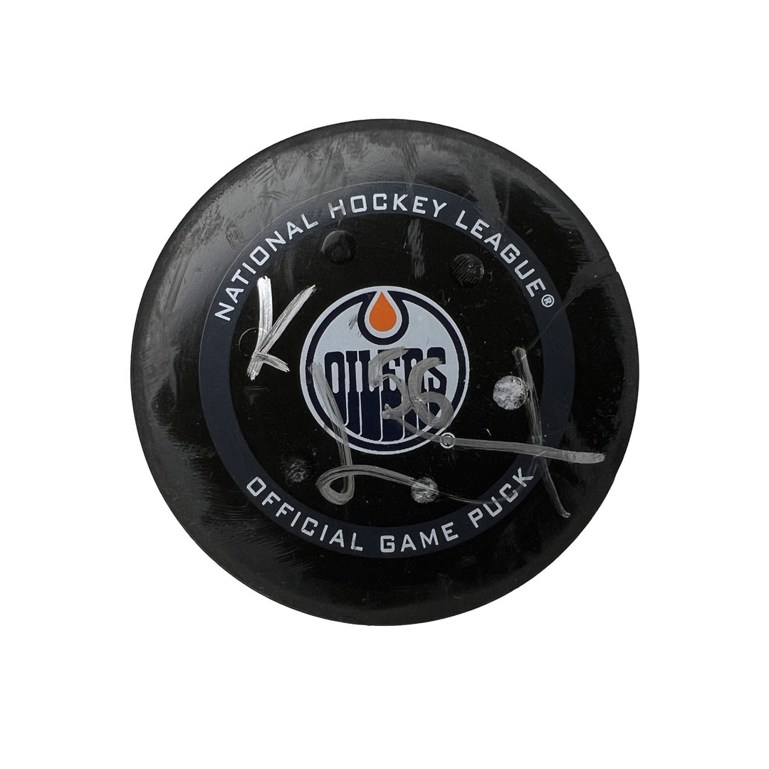Kailer Yamamoto Edmonton Oilers Autographed Goal Puck - Mar. 17/2022 vs Buffalo Sabres #18386