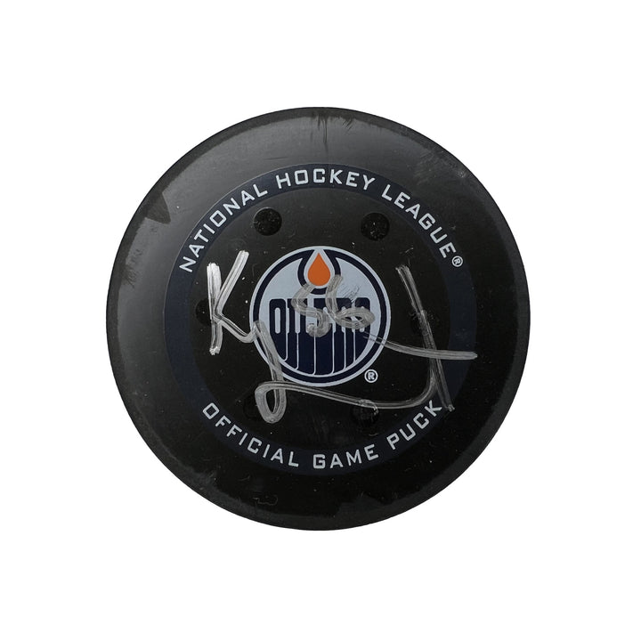 Kailer Yamamoto Edmonton Oilers Autographed Goal Puck - Mar. 24/2022 vs San Jose Sharks #18409