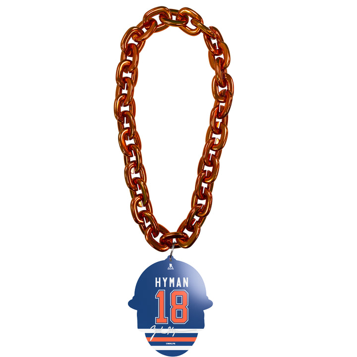 Zach Hyman Edmonton Oilers Hard Hat Orange Fan Chain Necklace