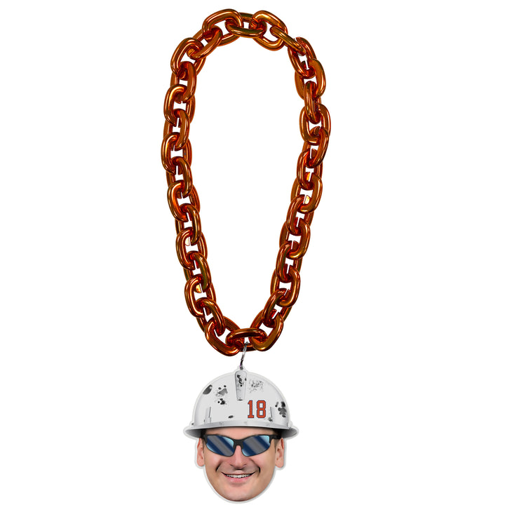 Zach Hyman Edmonton Oilers Hard Hat Orange Fan Chain Necklace