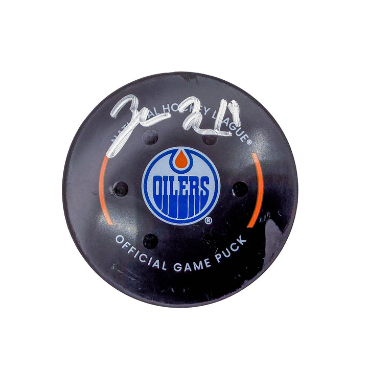 Zach Hyman Edmonton Oilers Autographed Goal Puck - Mar. 18/2025 vs Utah Hockey Club (Mammoth) #25042