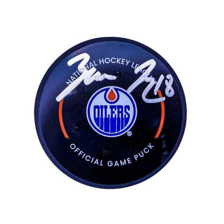 Zach Hyman Edmonton Oilers Autographed Goal Puck - Mar. 8/2025 vs Dallas Stars #25035