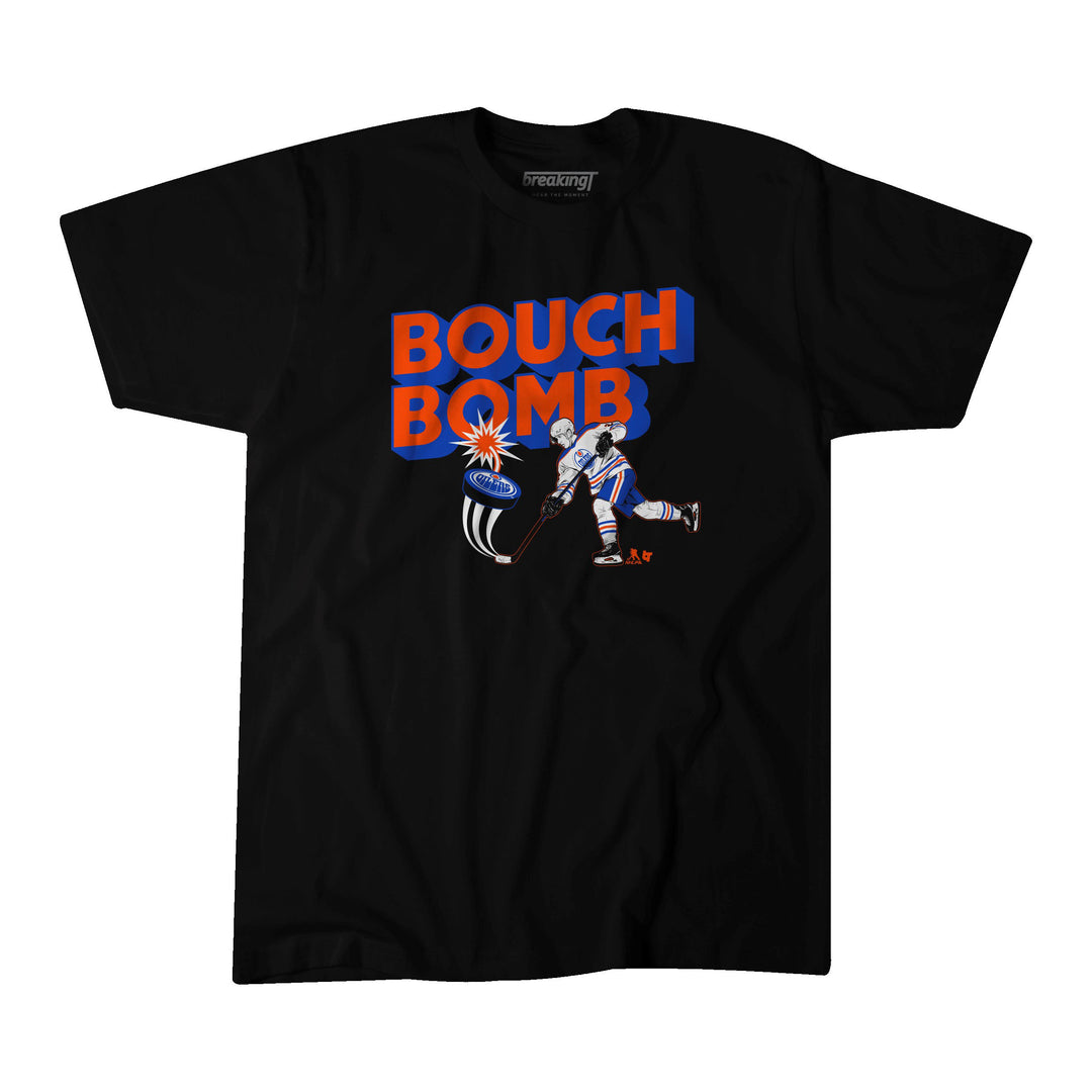 Evan Bouchard Edmonton Oilers Bouch Bomb Black T-Shirt