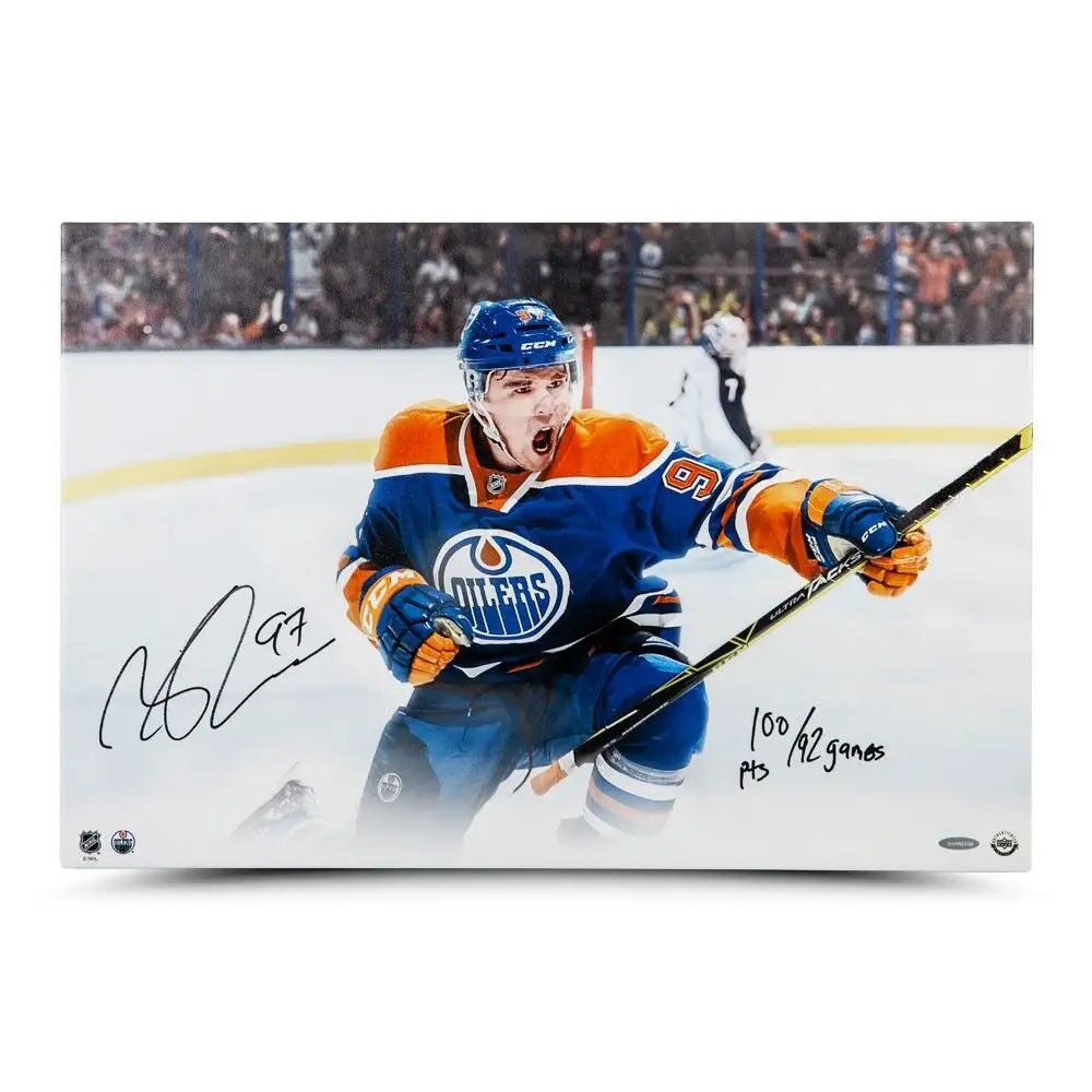 Connor McDavid Edmonton Oilers Signed 24"x16" Warrior Canvas