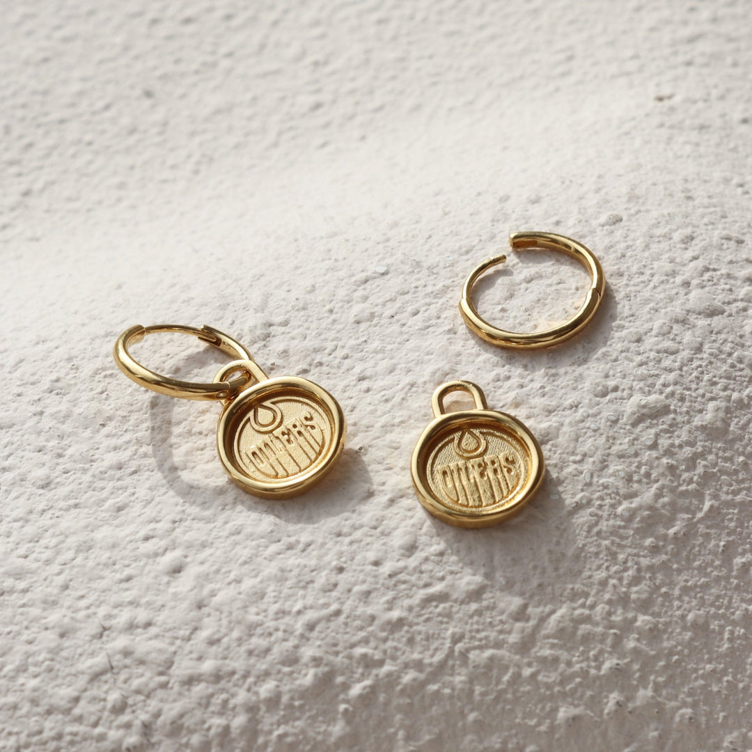 Edmonton Oilers So Pretty Cara Cotter Gold Wax Seal Charm Hoop Earrings