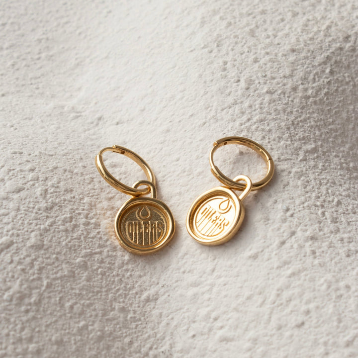 Edmonton Oilers So Pretty Cara Cotter Gold Wax Seal Charm Hoop Earrings