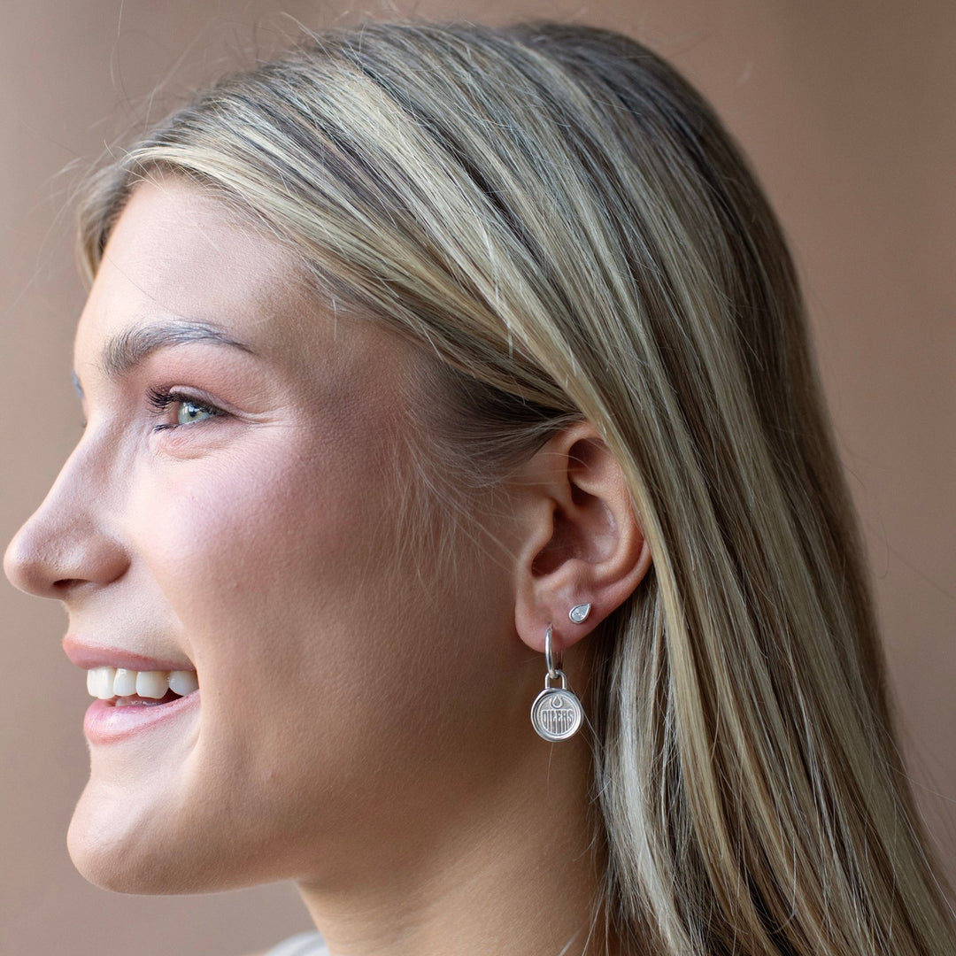 Edmonton Oilers So Pretty Cara Cotter Silver Wax Seal Charm Hoop Earrings