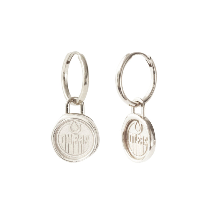 Edmonton Oilers So Pretty Cara Cotter Silver Wax Seal Charm Hoop Earrings