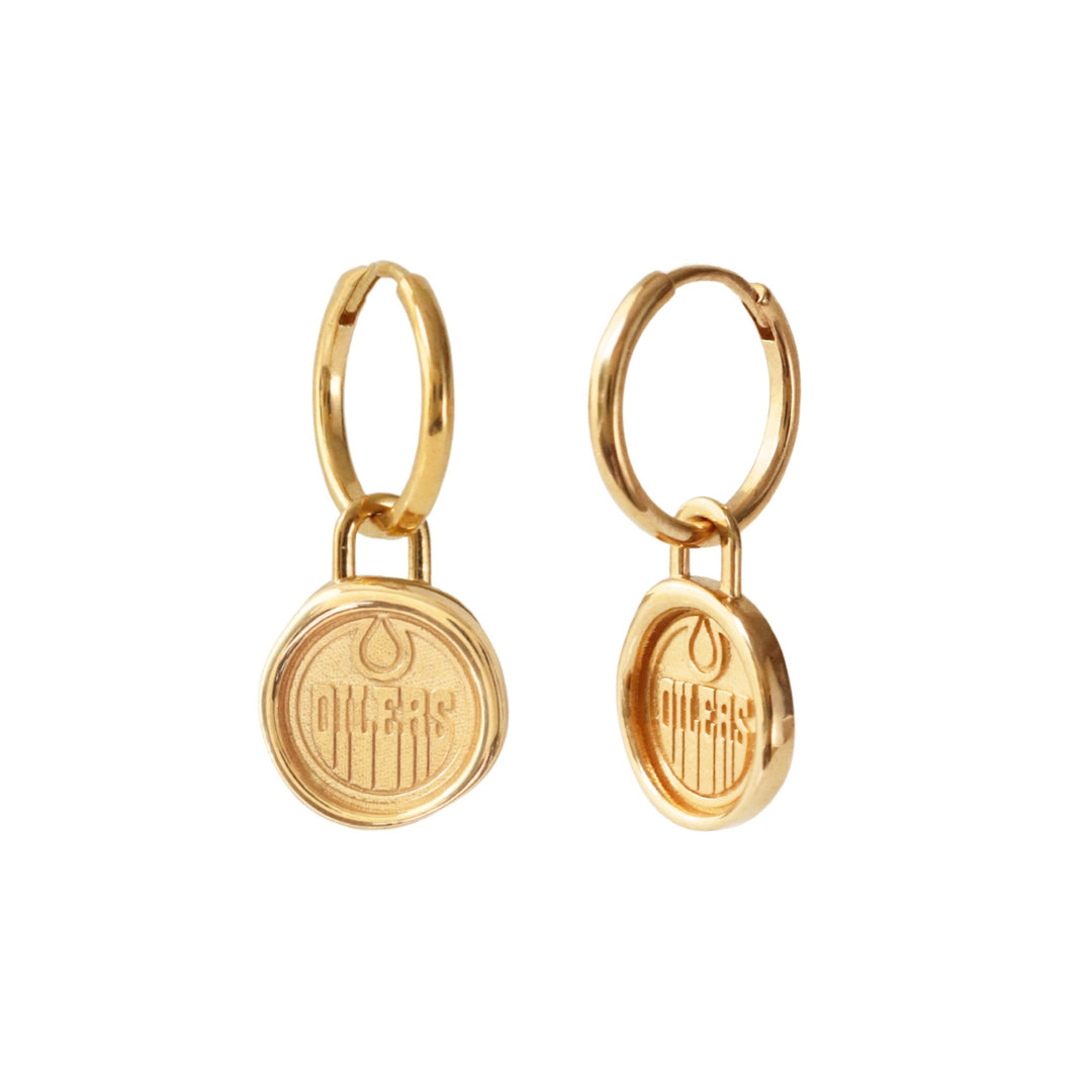 Edmonton Oilers So Pretty Cara Cotter Gold Wax Seal Charm Hoop Earrings
