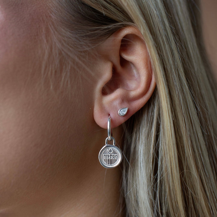 Edmonton Oilers So Pretty Cara Cotter Silver Wax Seal Charm Hoop Earrings