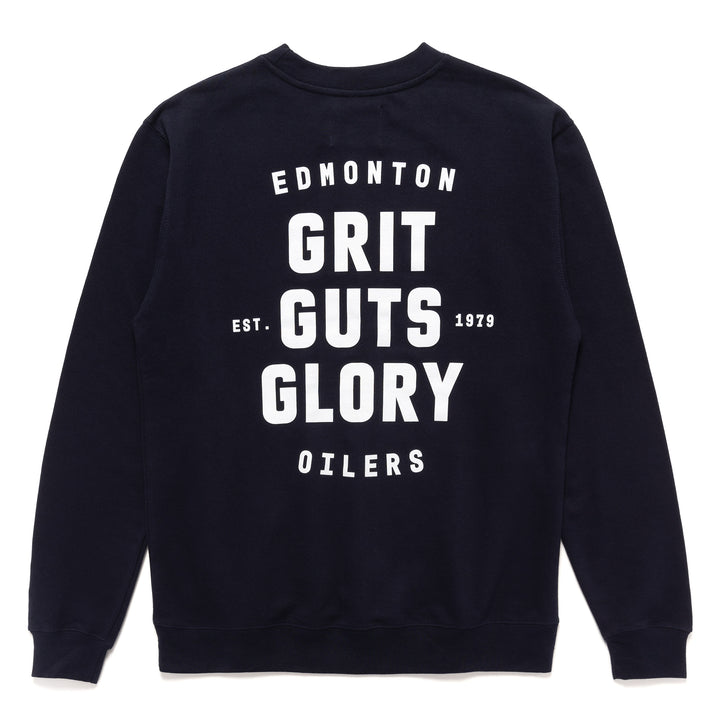 Edmonton Oilers Local Soft Goods Navy "Grit Guts Glory" Crewneck Sweatshirt