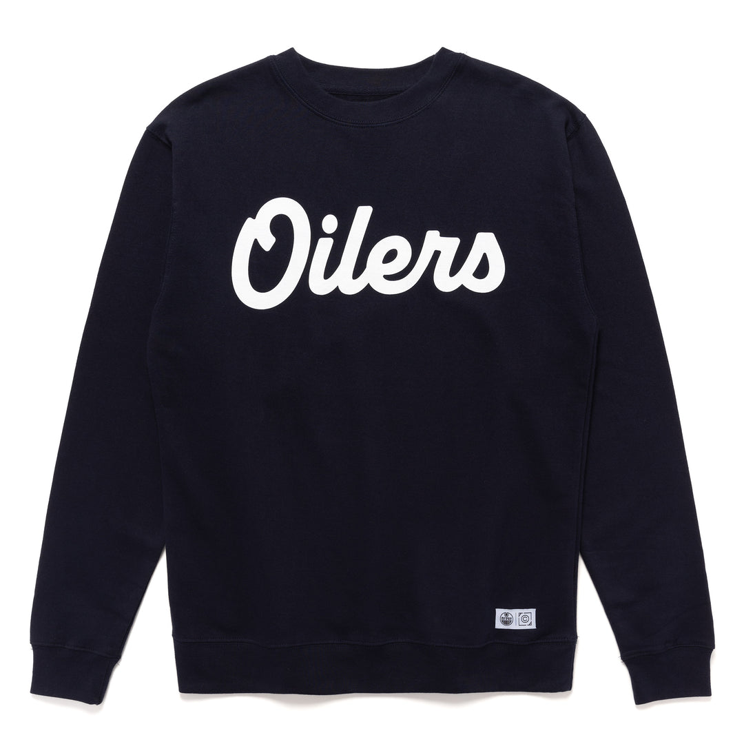 Edmonton Oilers Local Soft Goods Navy Vintage Script Crewneck Sweatshirt