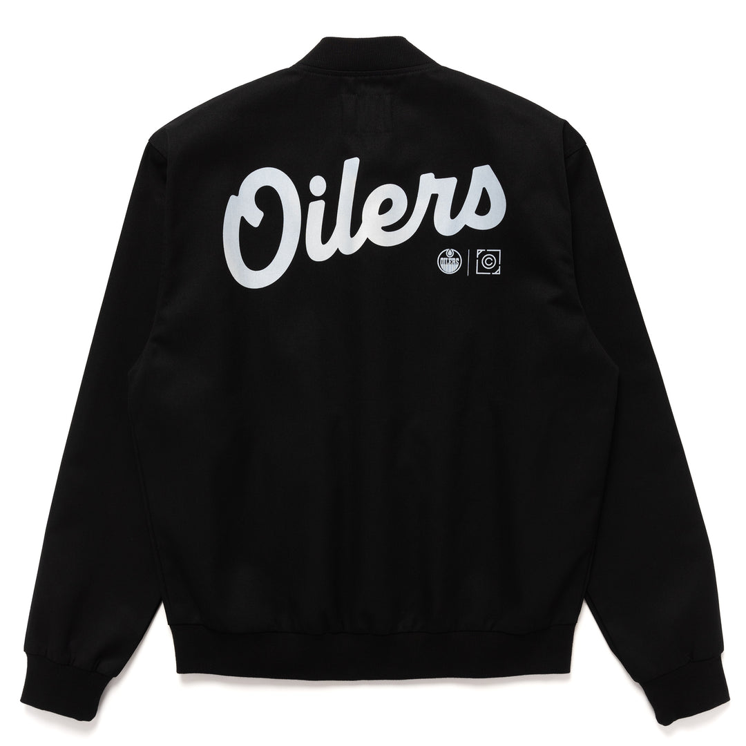 Edmonton Oilers Local Soft Goods Black Vintage Script Bomber Jacket