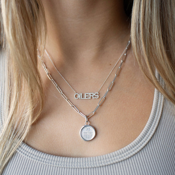 Edmonton Oilers So Pretty Cara Cotter Silver Wax Seal Oval Link Pendant Necklace