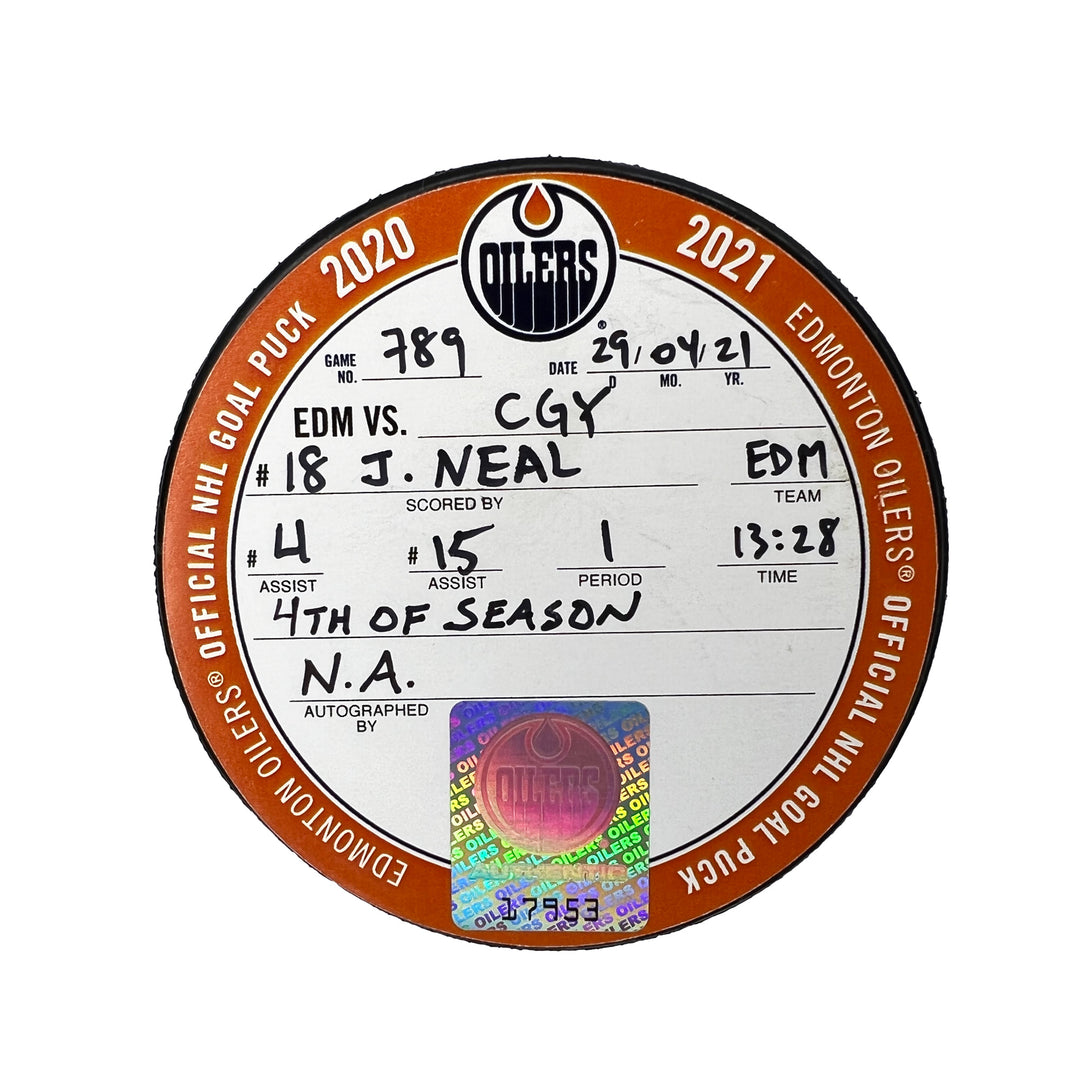 James Neal Edmonton Oilers Goal Puck - Apr. 29/2021 vs Calgary Flames