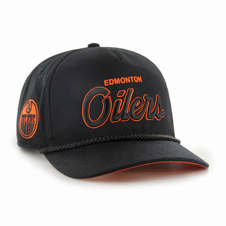 Edmonton Oilers '47 Black & Orange Crosstown Script Hitch Snapback Hat