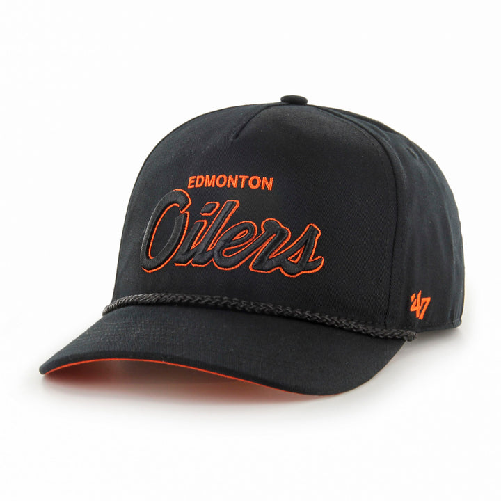 Edmonton Oilers '47 Black & Orange Crosstown Script Hitch Snapback Hat