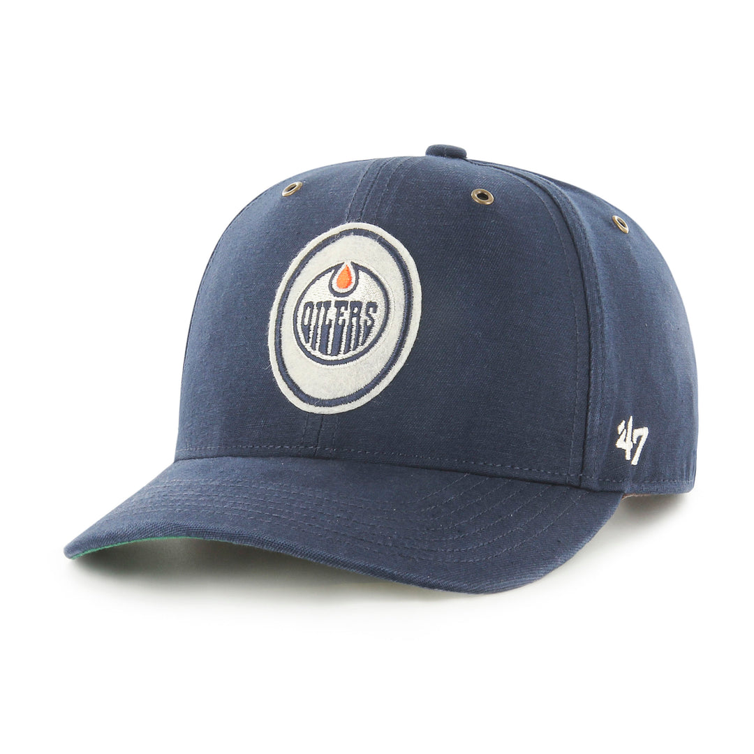 Edmonton Oilers Back Track Navy Midfield Snapback Hat