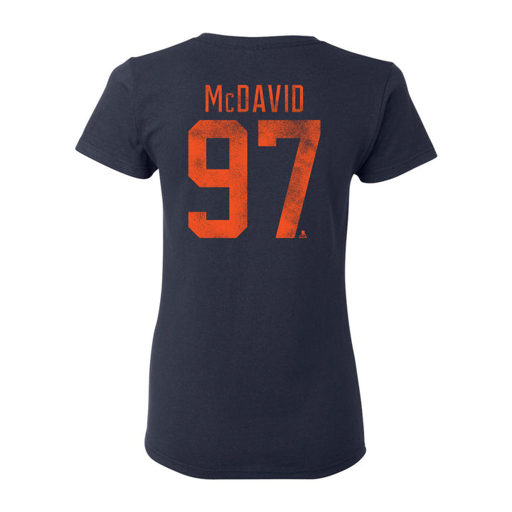 Connor McDavid Edmonton Oilers Womens Distressed Name & Number T-Shirt