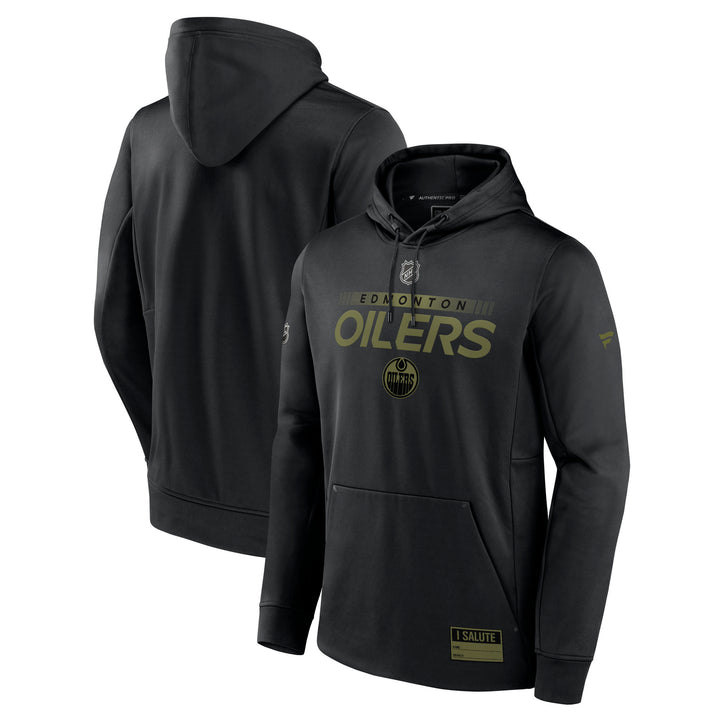 Edmonton Oilers Fanatics Authentic Pro Military Appreciation Pullover Black Hoodie