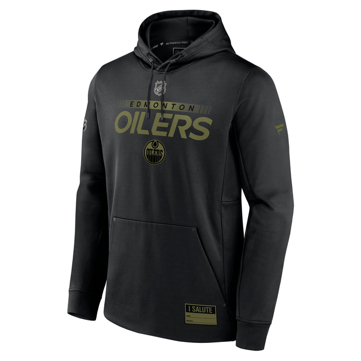 Edmonton Oilers Fanatics Authentic Pro Military Appreciation Pullover Black Hoodie