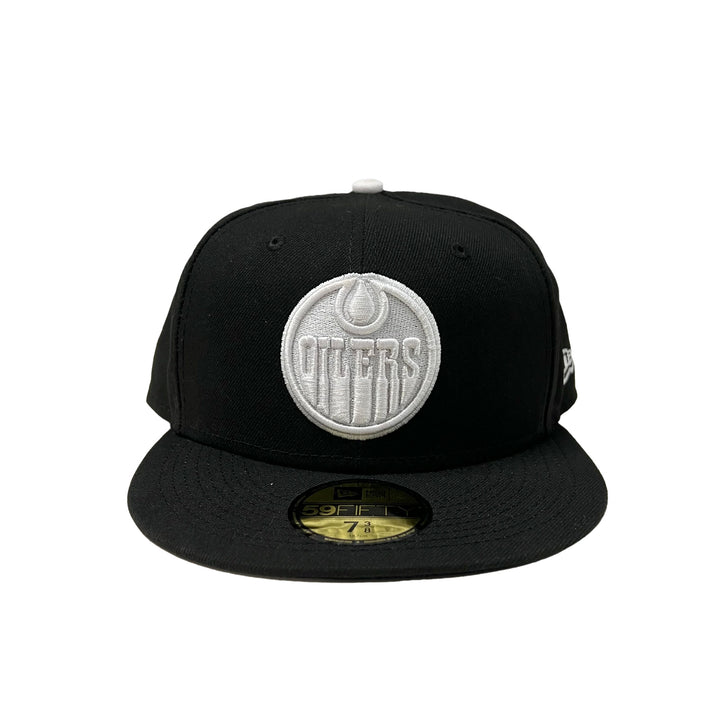 Edmonton Oilers New Era Black & White Tonal 59FIFTY Fitted Logo Hat