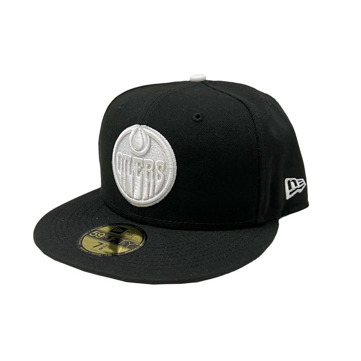 Edmonton Oilers New Era Black & White Tonal 59FIFTY Fitted Logo Hat