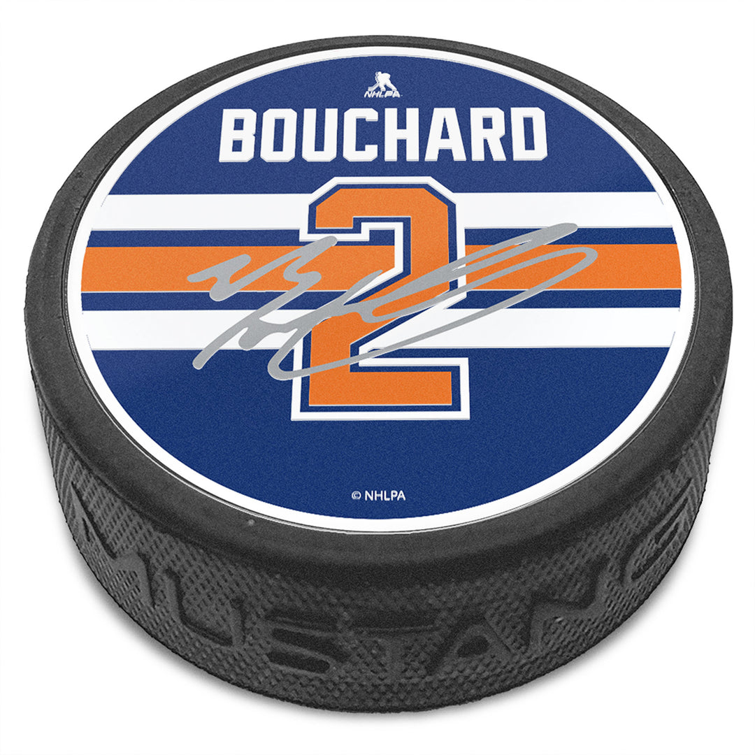 Evan Bouchard Edmonton Oilers Mustang Royal Textured Collector's Puck