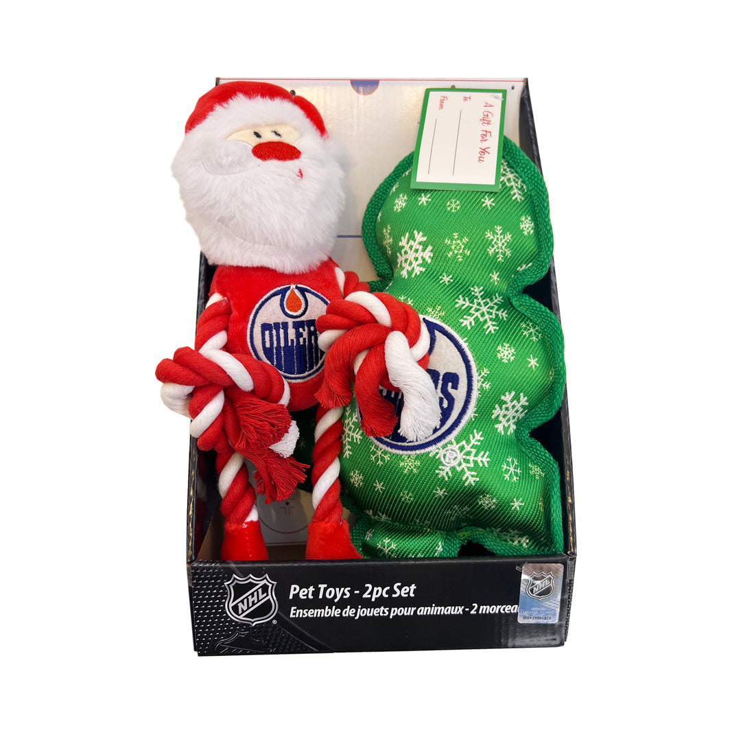 Edmonton Oilers Pet First Christmas/Holiday 2-Pack Santa & Tree Dog Toy